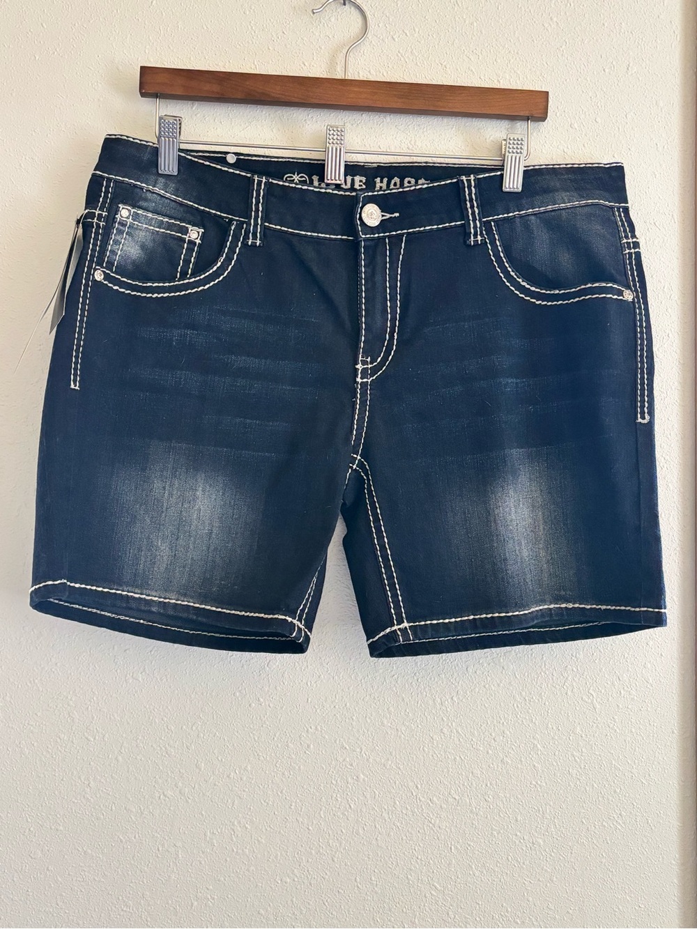Live Hard Dark Blue Denim Jean Shorts with White Contrast Stitching 16
0099S